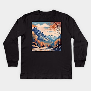 mountain range nature loving art Kids Long Sleeve T-Shirt